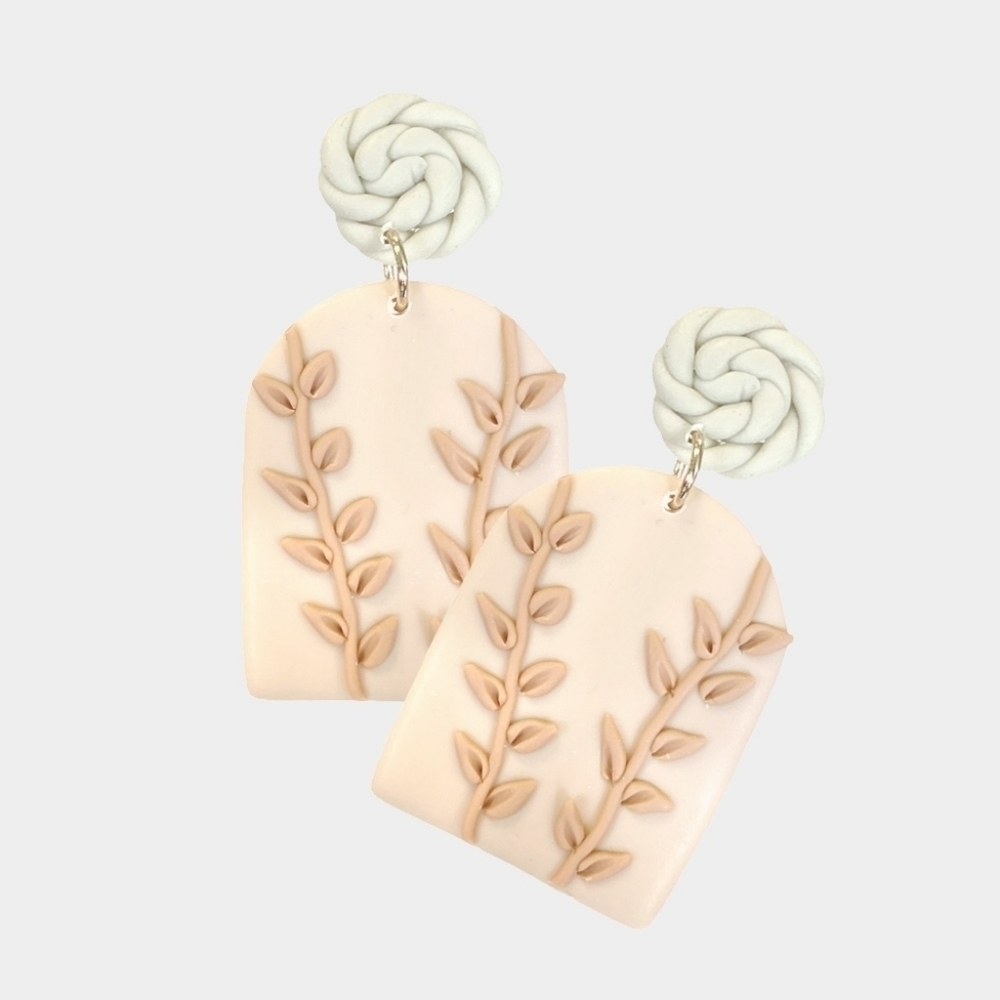 NWT Boho Ivory Floral Leaf Clay Dangle Earrings